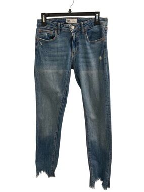 Zara The Skinny Mid Rise Frayed Jeans Size 8